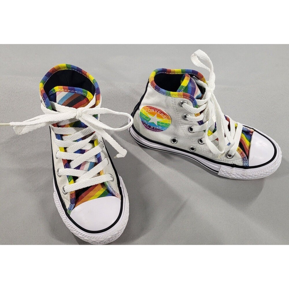 Converse Kids Pride By You Custom Rainbow High Top Sneakers - Size 10.5